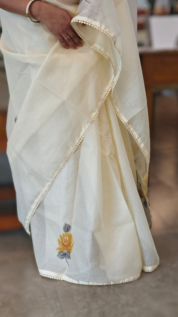 Light yellow painted silky kota saree - VL72