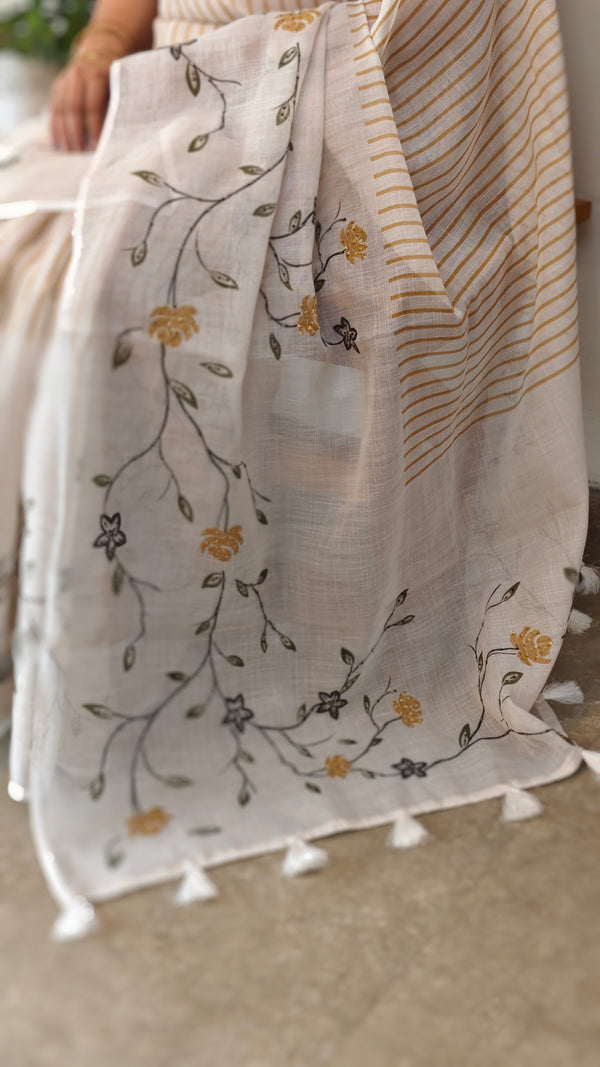 Off white tissue linen saree