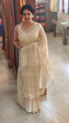 Light golden tissue linen saree