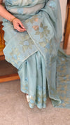 Teal mal chanderi applique saree
