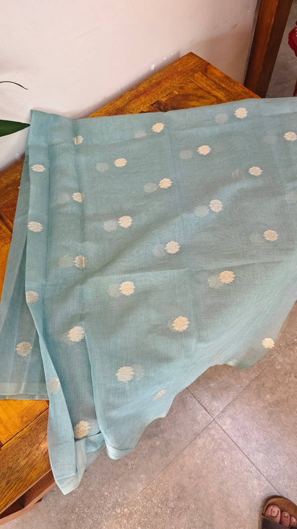 Teal mal chanderi applique saree