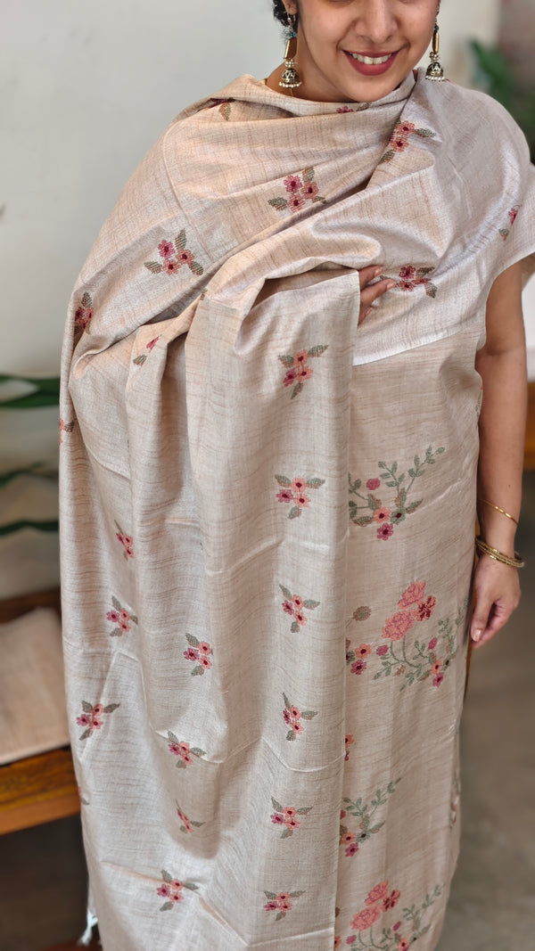 Beige semi tussar silk suit -A MTV6