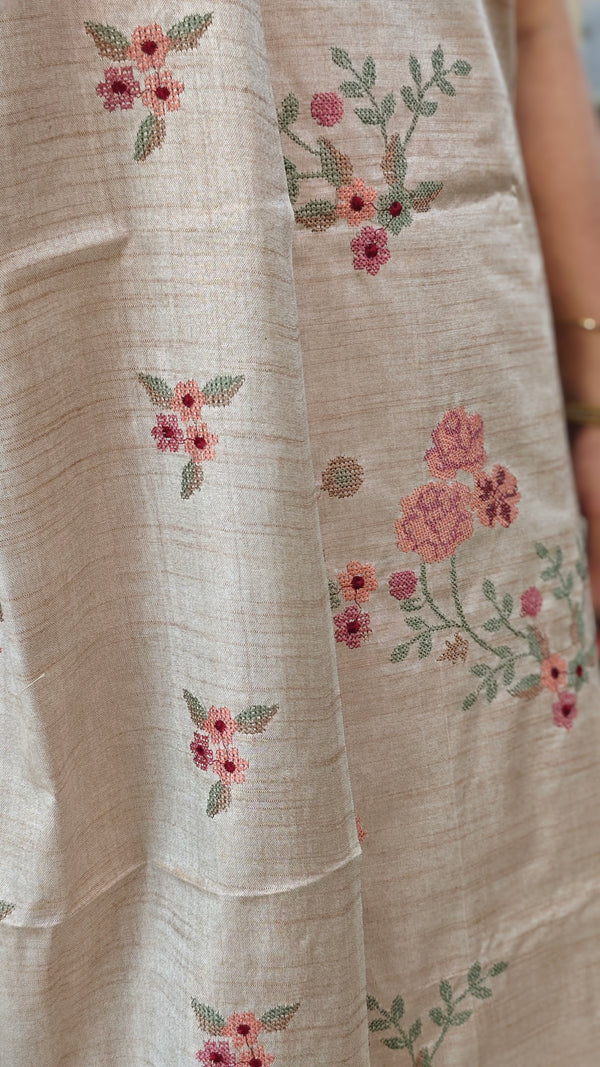 Beige semi tussar silk suit -A MTV6