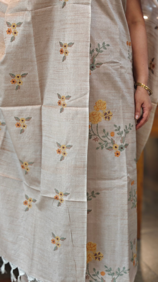 Beige semi tussar silk suit - B MTV6