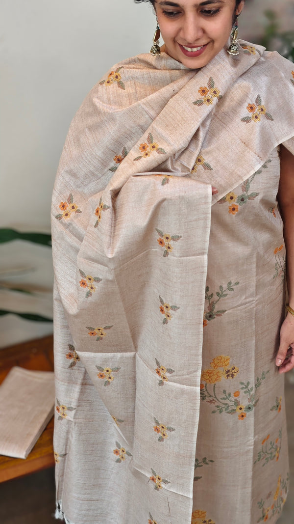 Beige semi tussar silk suit - B MTV6