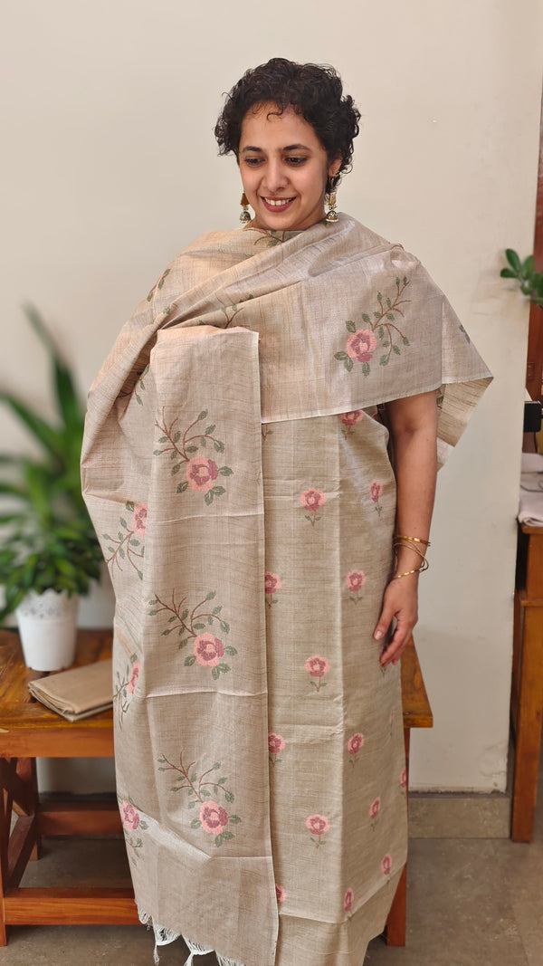 Beige semi tussar silk suit -C MTV6