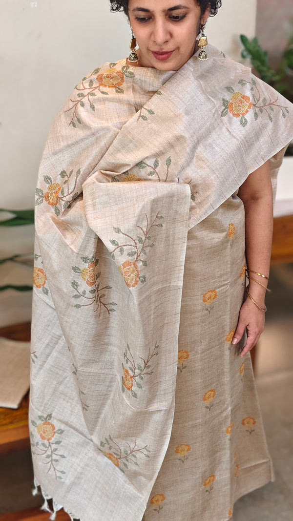 Beige semi tussar silk suit -D MTV6