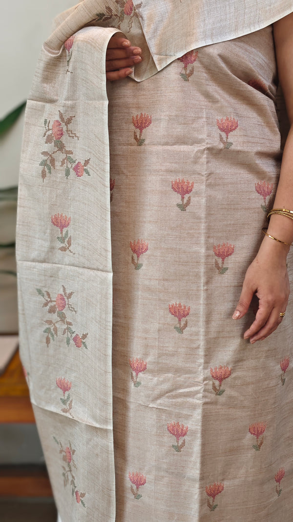 Beige semi tussar silk suit - E MTV6