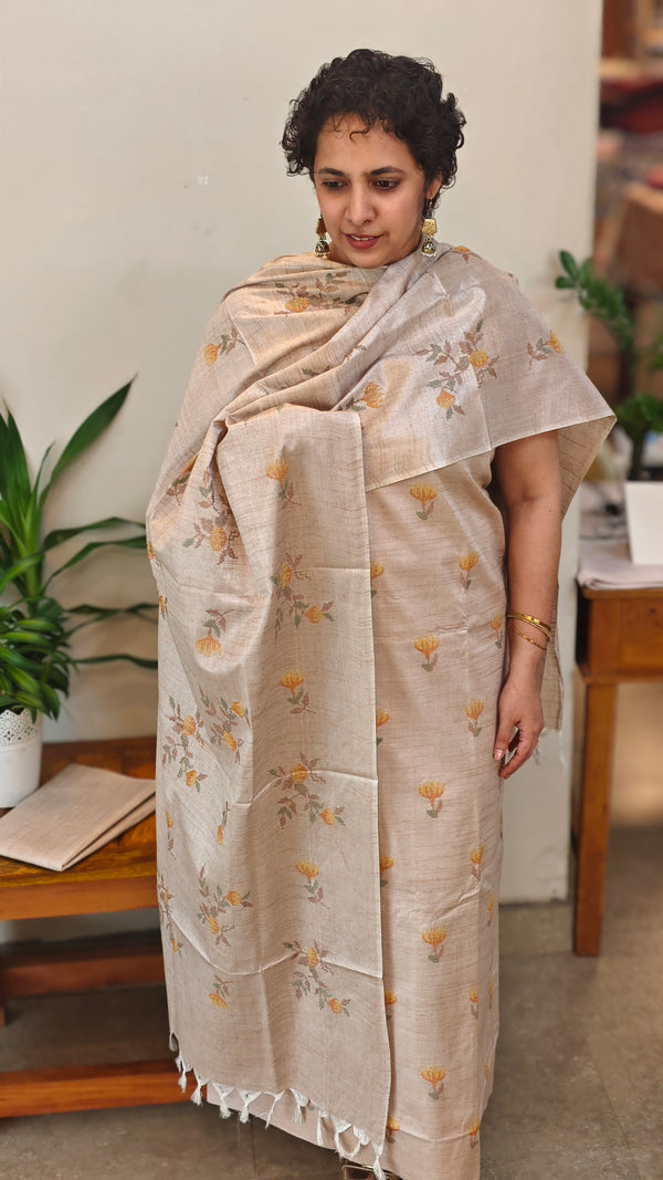 Beige semi tussar silk suit - MO MTV6