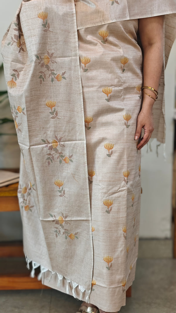 Beige semi tussar silk suit - MO MTV6