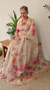 Beige tissue linen saree - W492