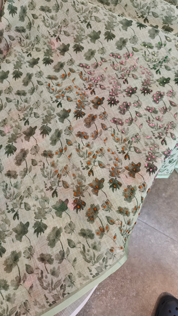 Pista green tissue linen saree - W492