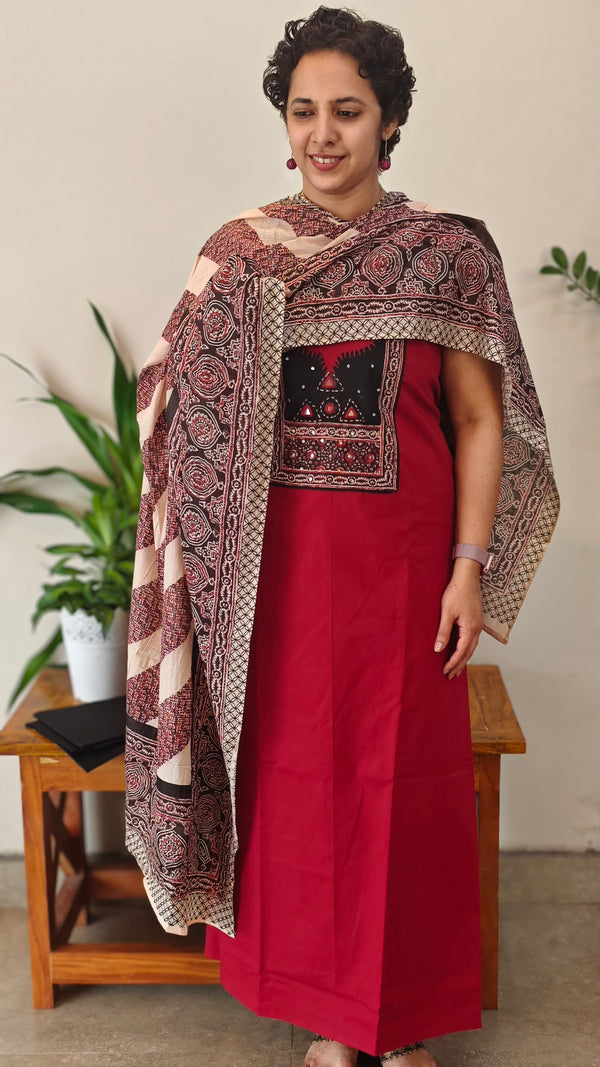Maroon and Black cotton suit