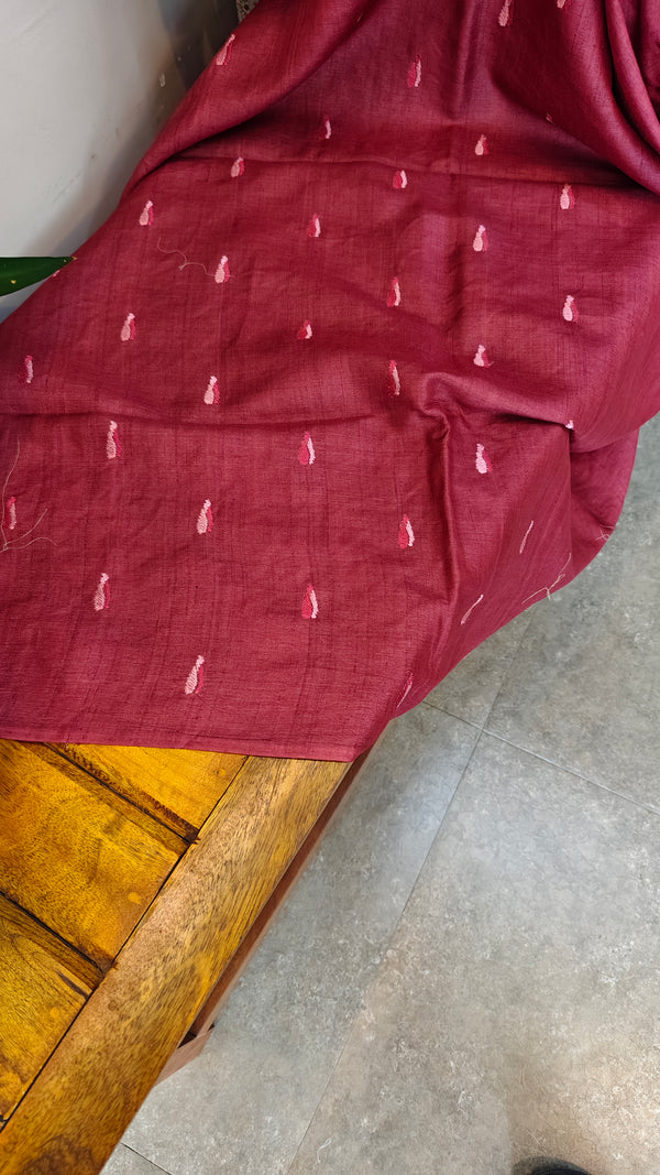 Dark pink desi tussar silk saree - 637B