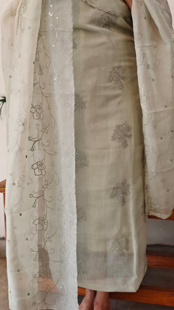 Sage green crushed organza suit - 6A20