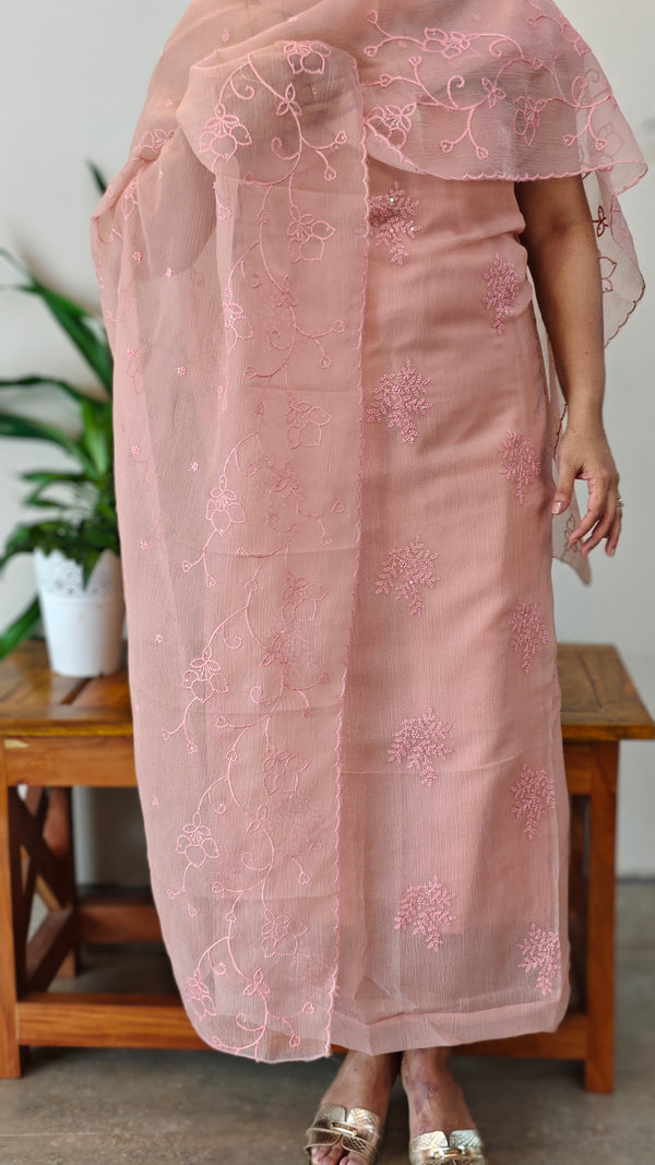 Pinkish peach crushed organza suit - 6A20