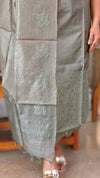 Green embroidered tussar silk suit