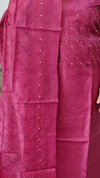 Dark pink embroidered tussar silk suit