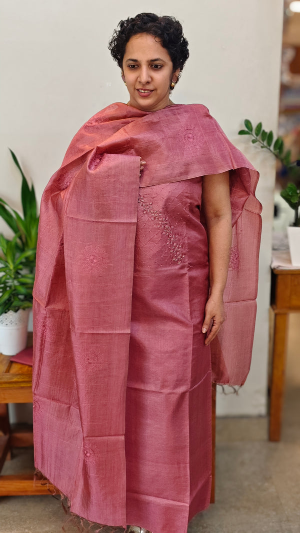 Blush pink tussar silk suit