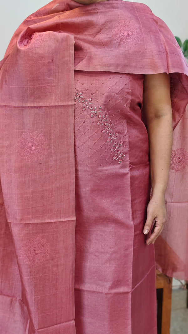 Blush pink tussar silk suit