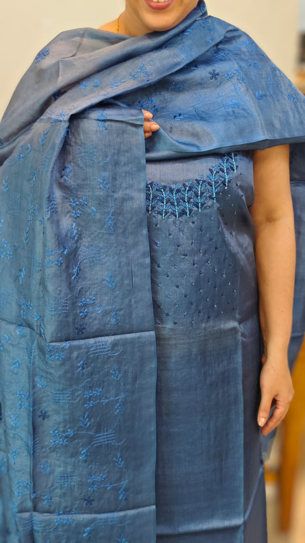 Classic blue tussar silk suit