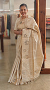 Beige Handloom Desi tussar silk applique saree