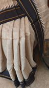 Beige and Black handloom desi tussar silk saree - A139
