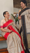 Beige and Red handoom desi tussar silk saree - A139