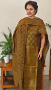 WZCW - Olive green cutwork tussar silk suit