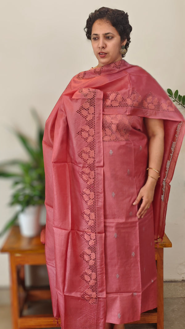 WZCW - Dusty Peach Cutwork Tussar silk suit