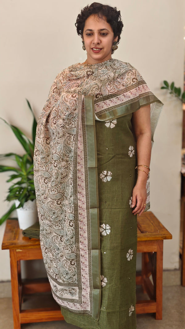 Green Linen salwar suit - LN428
