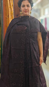 Coffee brown with violet Muslin salwar suit - 4418