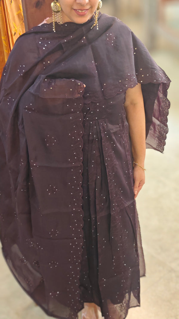 Coffee brown with violet Muslin salwar suit - 4418
