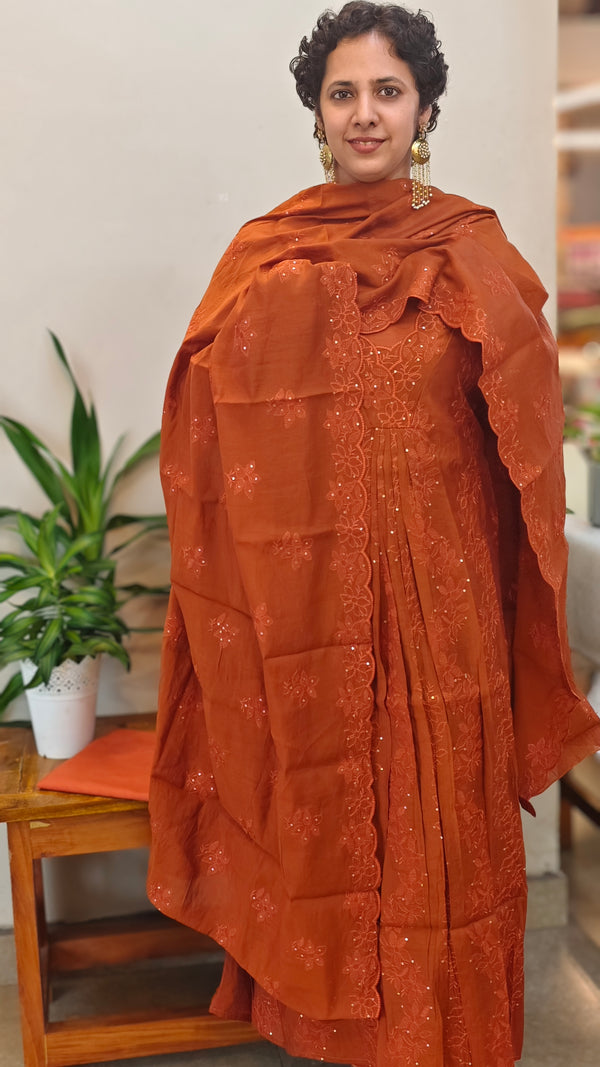 Rust orange muslin salwar suit - 4418