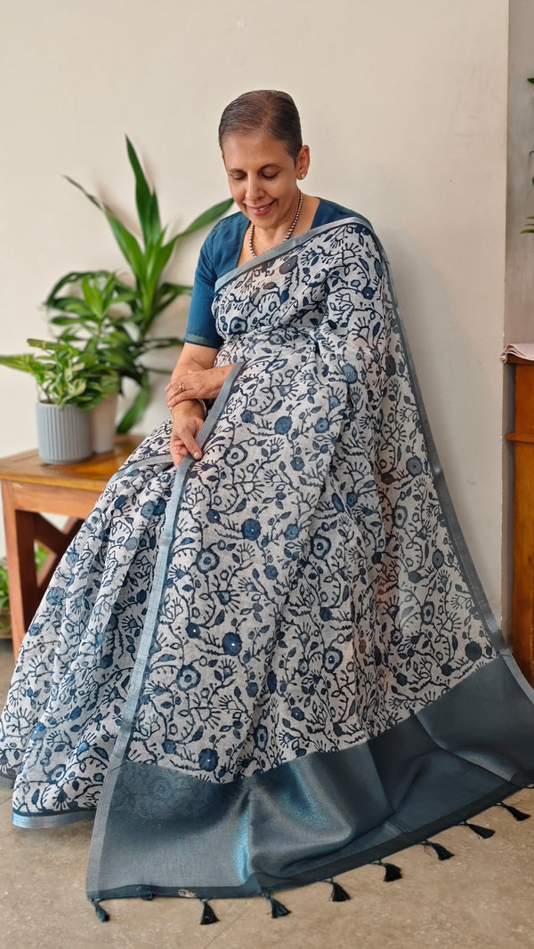 Indigo silky kota saree