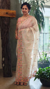 Light beige kota saree with cutwork - A