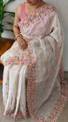 Light beige kota saree with cutwork - A