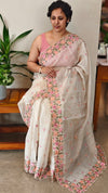 Light beige kota saree with cutwork - A