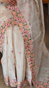 Light beige kota saree with cutwork - A