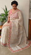 Light beige kota saree with cutwork - B