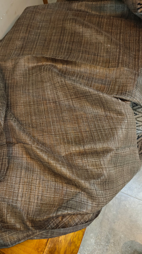 Black and beige blended linen saree