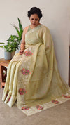 Pista green embroidered net kota saree
