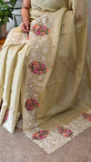 Pista green embroidered net kota saree