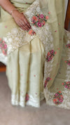Pista green embroidered net kota saree
