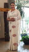 White embroidered net kota saree