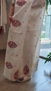 White embroidered net kota saree