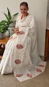 White embroidered net kota saree
