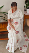 White embroidered net kota saree