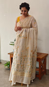 Light Beige and mustard Linen chanderi saree - X32