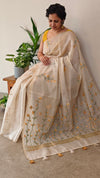 Light Beige and mustard Linen chanderi saree - X32
